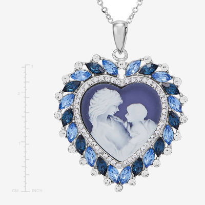 Womens Blue Resin and Simulated Crystal Sterling Silver Cameo Heart Pendant Necklace