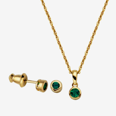 Girls 2-pc. Lab Created Emerald 18K Gold Over Silver Jewelry Set