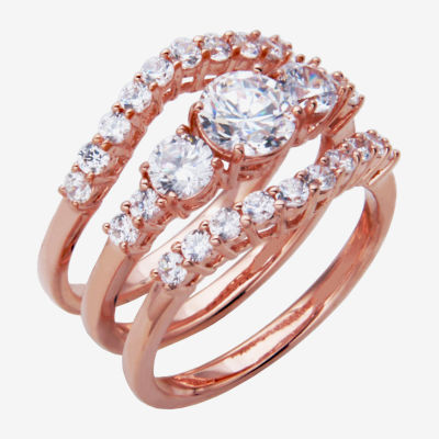 DiamonArt® Womens White Cubic Zirconia 14K Rose Gold Over Silver Bridal Set