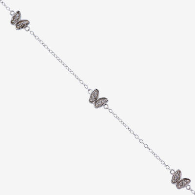 Diamonart Sterling Silver 7 Inch Hollow Cable Butterfly Chain Bracelet