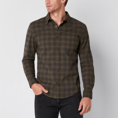 mutual weave Mens Easy-on + Easy-off Adaptive Regular Fit Long Sleeve Plaid Button-Down Shirt