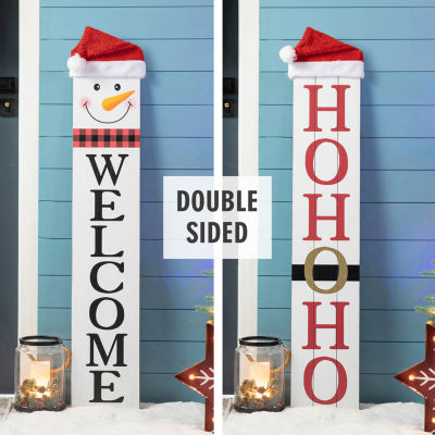 Glitzhome Reversible Wooden Snowman Christmas Porch Sign