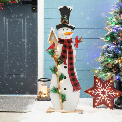 Glitzhome Lighted Wooden Snowman Decor Christmas Porch Sign