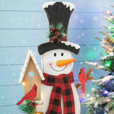 Glitzhome Lighted Wooden Snowman Decor Christmas Porch Sign