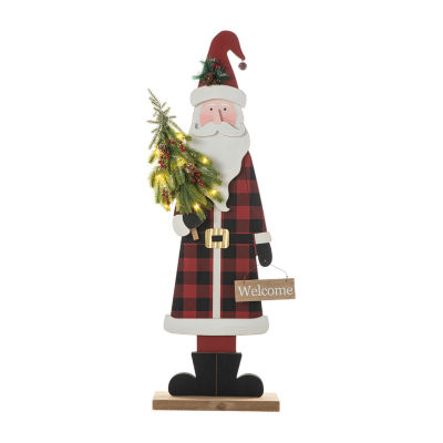 Glitzhome Lighted Wooden Santa Decor Christmas Porch Sign