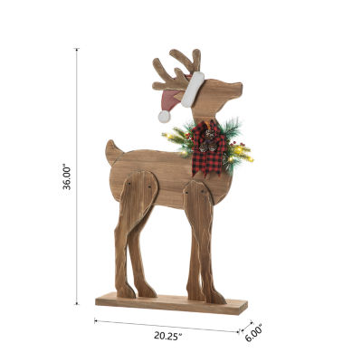 Glitzhome Chunky Wood Reindeer Decor Christmas Porch Sign