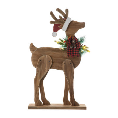 Glitzhome Chunky Wood Reindeer Decor Christmas Porch Sign