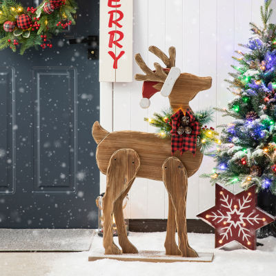 Glitzhome Chunky Wood Reindeer Decor Christmas Porch Sign