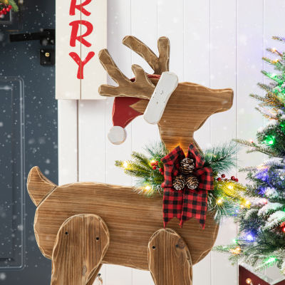 Glitzhome Chunky Wood Reindeer Decor Christmas Porch Sign