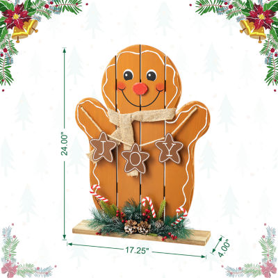 Glitzhome Wood Gingerbread Man Decor Christmas Porch Sign