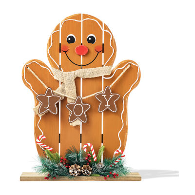 Glitzhome Wood Gingerbread Man Decor Christmas Porch Sign