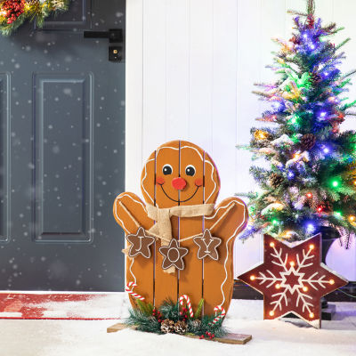 Glitzhome Wood Gingerbread Man Decor Christmas Porch Sign