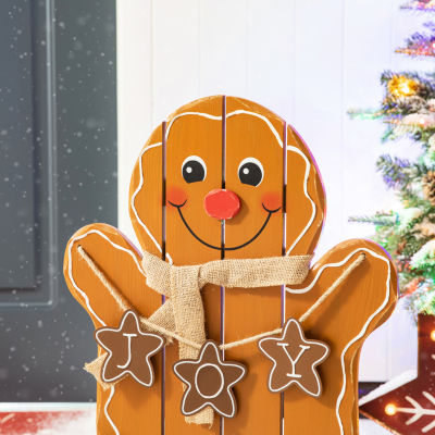 Glitzhome Wood Gingerbread Man Decor Christmas Porch Sign