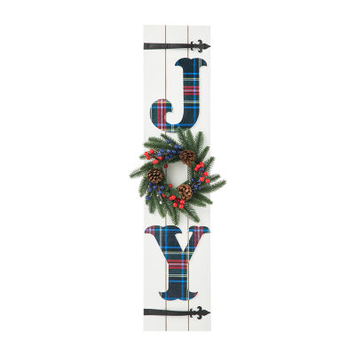 Glitzhome Wood Plaid Joy Decor Christmas Porch Sign