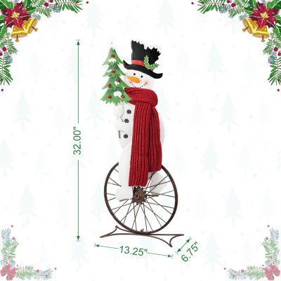 Glitzhome Metal Snowman Riding Bike Decor Christmas Porch Sign