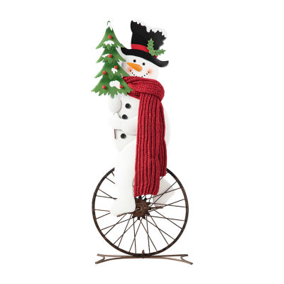 Glitzhome Metal Snowman Riding Bike Decor Christmas Porch Sign