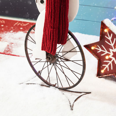 Glitzhome Metal Snowman Riding Bike Decor Christmas Porch Sign