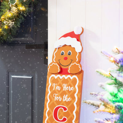 Glitzhome Wood Gingerbread Man Decor Christmas Porch Sign