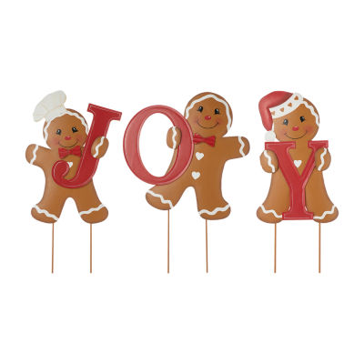 Glitzhome Metal Joy Gingerbread Man Christmas Yard Art