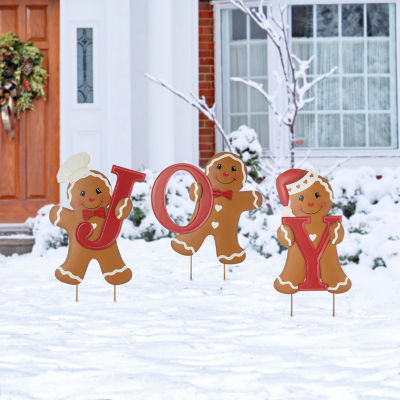 Glitzhome Metal Joy Gingerbread Man Christmas Yard Art