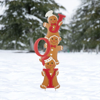 Glitzhome Metal Joy Gingerbread Man Christmas Yard Art