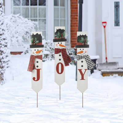 Glitzhome Wooden & Metal Snowman Set Christmas Holiday Yard Art