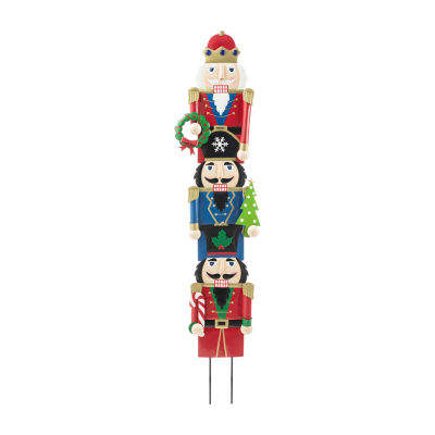 Glitzhome Set Of 3 Metal Nutcracker Christmas Holiday Yard Art, Color