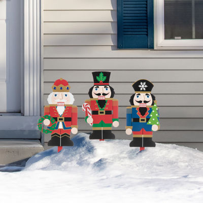 Glitzhome Set Of 3 Wooden Nutcracker Christmas Yard Art