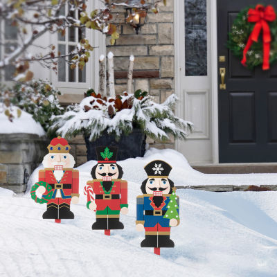 Glitzhome Set Of 3 Wooden Nutcracker Christmas Yard Art