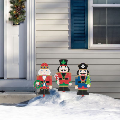 Glitzhome Set Of 3 Wooden Nutcracker Christmas Yard Art