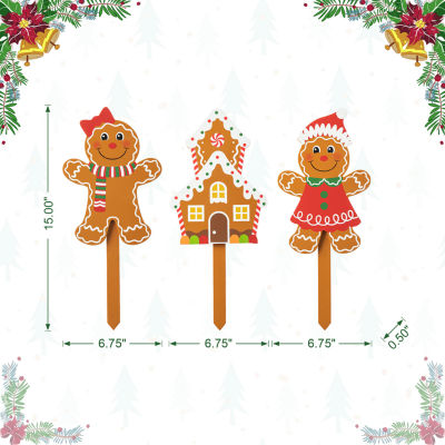 Glitzhome Set Of 3 Gingerbread Man Christmas Yard Art