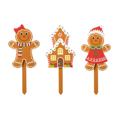 Glitzhome Set Of 3 Gingerbread Man Christmas Yard Art