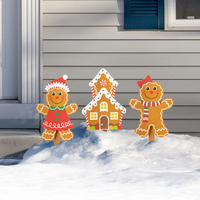 Glitzhome Set Of 3 Gingerbread Man Christmas Yard Art