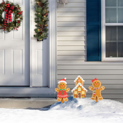 Glitzhome Set Of 3 Gingerbread Man Christmas Yard Art