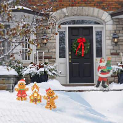 Glitzhome Set Of 3 Gingerbread Man Christmas Yard Art