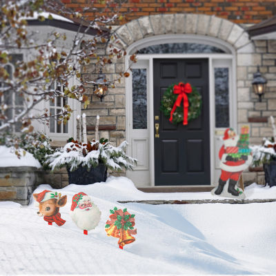 Glitzhome Set Of 3 Wooden Glitter Santa Christmas Holiday Yard Art