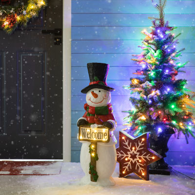 Glitzhome Resin Snowman Decor Christmas Porch Sign