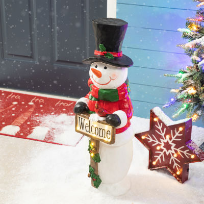 Glitzhome Resin Snowman Decor Christmas Porch Sign