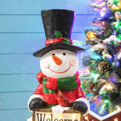 Glitzhome Resin Snowman Decor Christmas Porch Sign