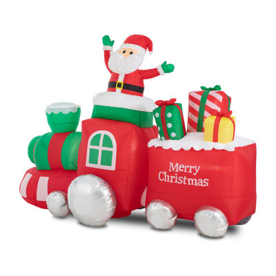 Glitzhome 8ft Lighted Santa On Train Christmas Outdoor Inflatable