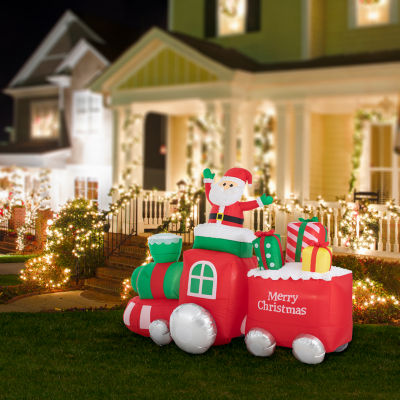 Glitzhome 8ft Lighted Santa On Train Christmas Outdoor Inflatable