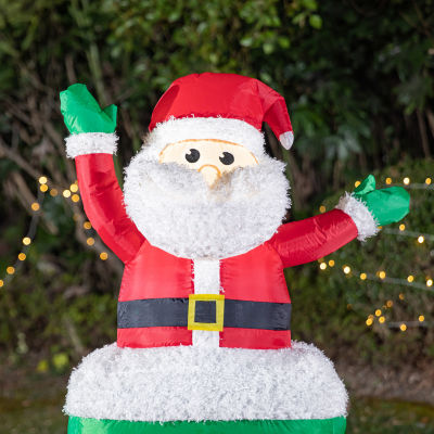 Glitzhome 8ft Lighted Santa On Train Christmas Outdoor Inflatable