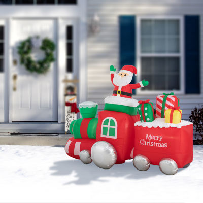 Glitzhome 8ft Lighted Santa On Train Christmas Outdoor Inflatable