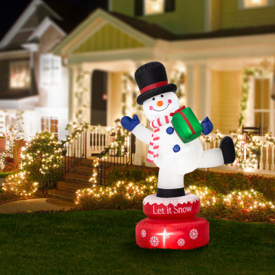 Glitzhome 6ft Lighted Rotating Snowman Christmas Outdoor Inflatable