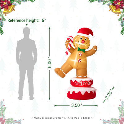 Glitzhome 6ft Lighted Gingerbread Man Christmas Outdoor Inflatable