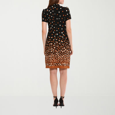 London Times Womens Short Sleeve Dots Sheath Dress