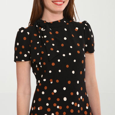 London Times Womens Short Sleeve Dots Sheath Dress