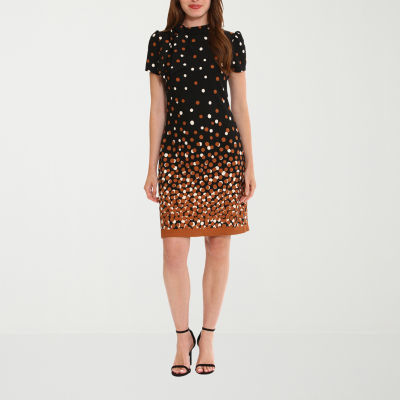 London Times Womens Short Sleeve Dots Sheath Dress