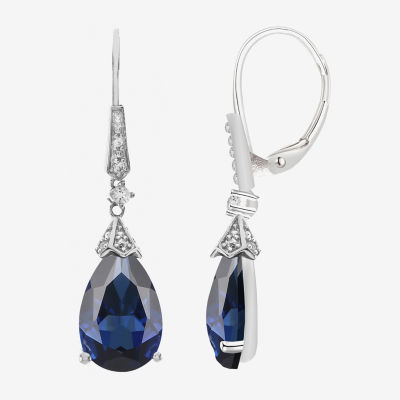 Sterling Silver Lab-Created Blue Sapphire Drop Earrings