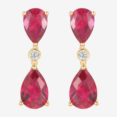 Lab Created Red Ruby 14K Gold Over Silver Drop Earrings